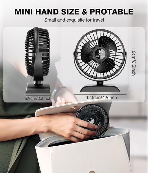 JZCreater Desk Fan, USB Desk Fan, 3 Speeds with Strong Airflow, 4.9 Inch Quiet Small Portable Table Fan, 360° Rotate Personal Cooling Fan For Bedr...