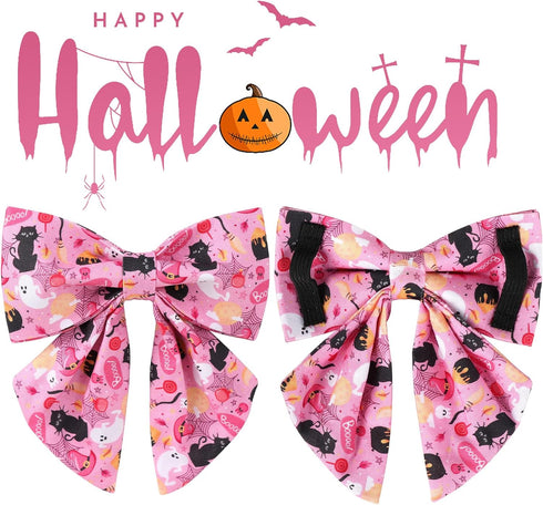 Halloween Dog Collar with Bow Tie & Flower, Cotton Bowtie & Flower Dog Collar for Boys or Girls Dogs, Cute Pink Comfortable Pet Collar with Metal ...