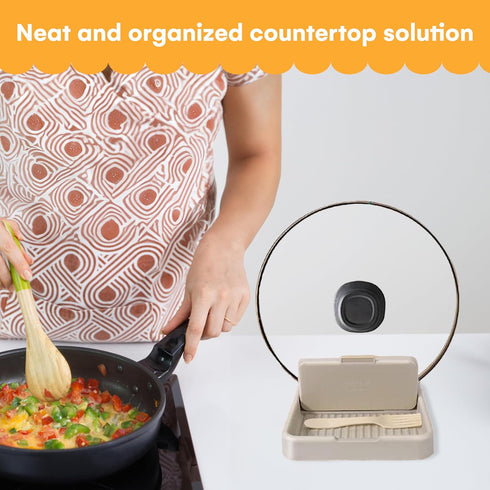 Noa Store Spoon and Lid Rest - Cute and Compact Two-in-One Utensil Organizer for Countertop - Pot Lid and Spatula Stand - Cooking Utensil Rest for...