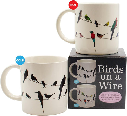 The Unemployed Philosophers Guild Birds on a Wire Heat Changing Mug - Add Coffee and Colorful Birds Appear, Comes in a Fun Box...