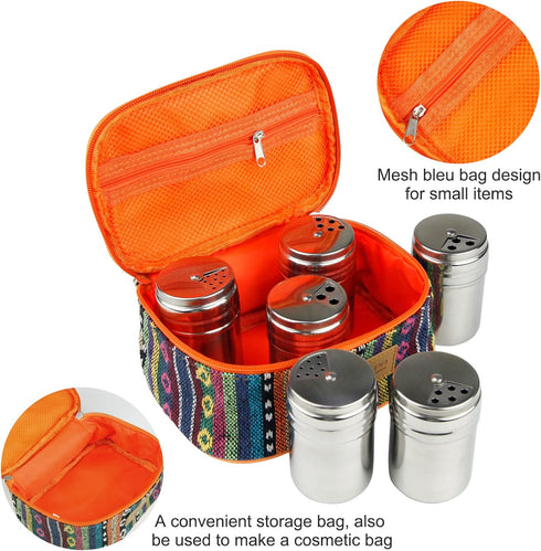 6Pcs Stainless Steel Spice Shaker, Camping Spice Kit with Travel Bag, Salt and Pepper Shakers Set For Salt Sugar Spice Dry Herb Spice, for Home or...