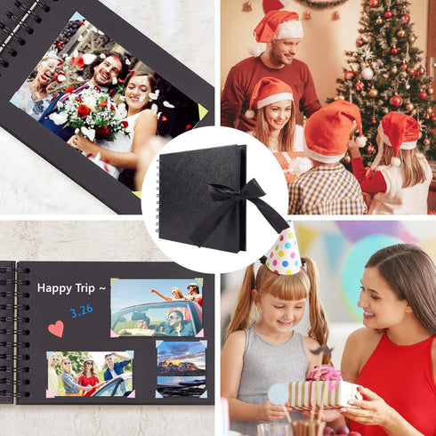 8.5x5.9 Inch Scrapbook Photo Album with DIY Accessories Kit - 60 Pages Black Kraft Paper DIY Handmade Album Scrapbook for Anniversary Wedding Grad...
