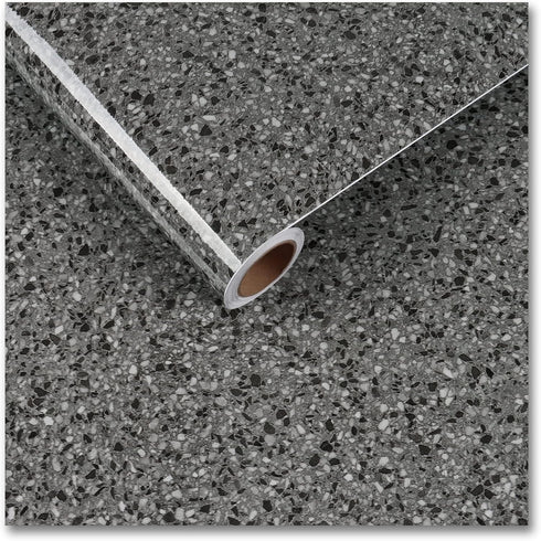 CRE8TIVE Light Black Terrazzo Contact Paper Peel and Stick Wallpaper Glossy Granite Contact Paper for Countertops Waterproof Self Adhesive Marble ...