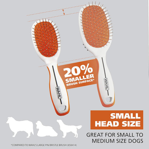 Wahl Premium Pet Double Sided Medium Pin Bristle Brush, Ergonomic Brush with Ergonomic Rubber Grips for Comfortable Brushing and Finishing Coats o...