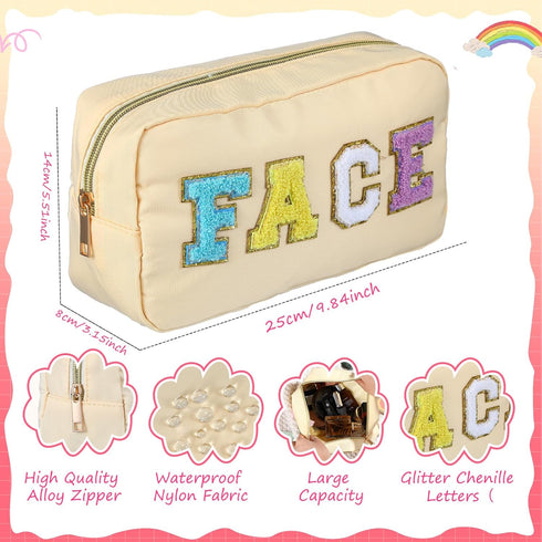 Hillban 4 Pack Chenille Letter Bag Makeup Bag Preppy Skincare Bag Nylon Cosmetic Pouch Zipper Waterproof Organizer Makeup Travel Bag Set for Teen ...