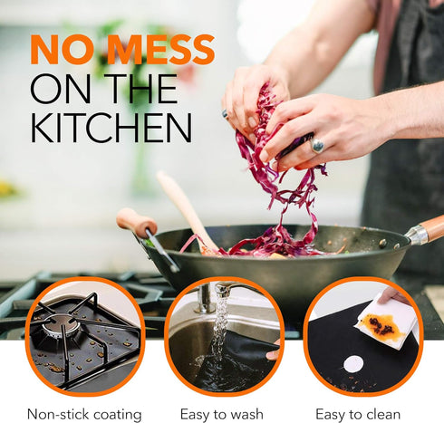 Stove Burner Covers - Gas Stove Protector, Stove top Range Protectors, Set Top Burner Covers Black, Non Stick Reusable, Stove Cover, Easy to Clean, Double Thickness