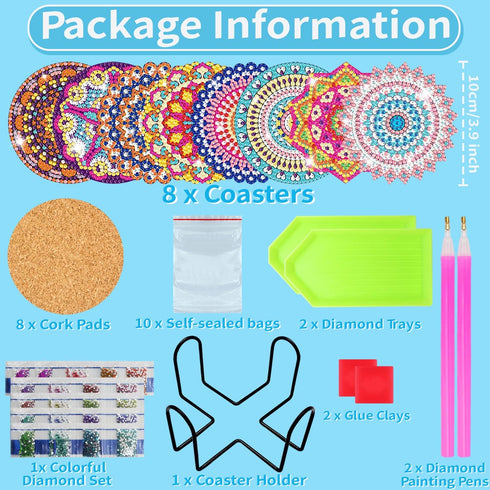 Benvo 8 Pcs Diamond Painting Coasters Kit Mandala Cup Coasters DIY Diamond Art Kits with Diamond Painting Pens, Holders, Cork Base for Beginners A...