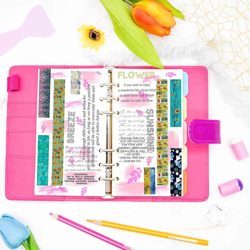 6 Ring Binder Journal with 4 Different Paper Styles, 2 Sets of Labels and 5 Paper Dividers, 5 PP Zipper Bags, 1 Ruler, Aesthetic & Fashionable Sta...