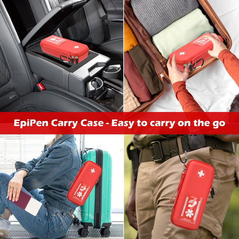 EpiPen Carry Case, Hard Emergency Medical Bag with Carabiner-for 2 EpiPens, Asthma Inhaler, Auvi-Q,Eye Drops,Anti-Histamine,Allergy Medication,Dia...