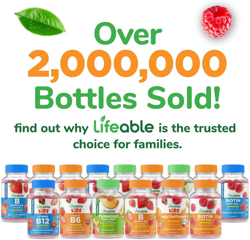 Lifeable Vitamin B Complex Gummies for Adults | with Vitamin C | Great Tasting Vitamin B Gummies | for Energy and Nerve System | Vegan B Complex V...