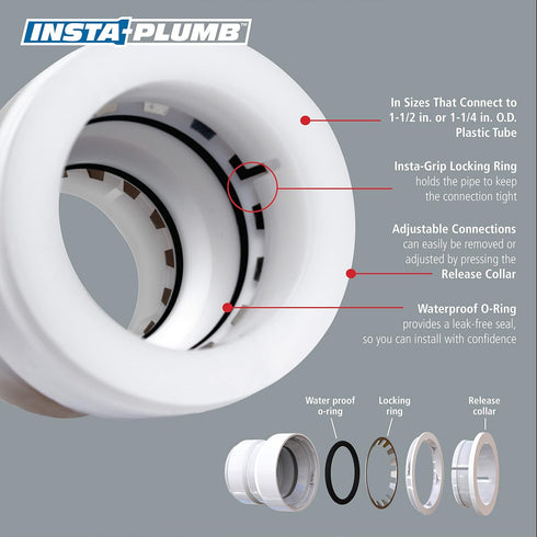 Keeney 400IPK Insta-Plumb Fit P Trap 1-1/2 in. -Push to Install and Press to Release, No Size, White...