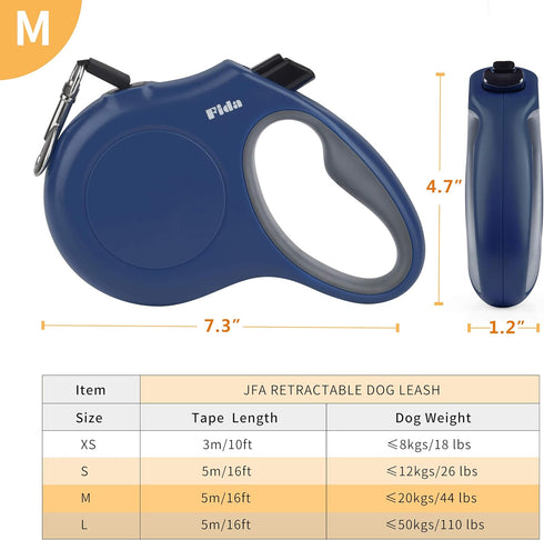 Fida Retractable Dog Leash, 16ft Heavy Duty Pet Walking Leash for Small/Medium Dog or Cat up to 44 lbs, Tangle Free. One-Hand Brake (Medium, Navy ...