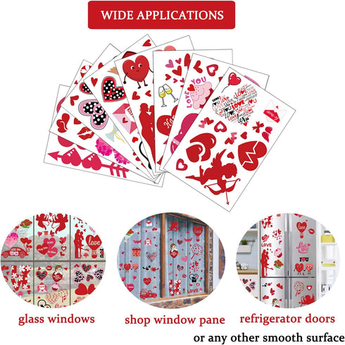 JOZON Valentine's Day Window Clings for Glass Window 8 Sheets Valentines Day Heart Window Stickers Decals Decorations Party Supplies for Wedding A...