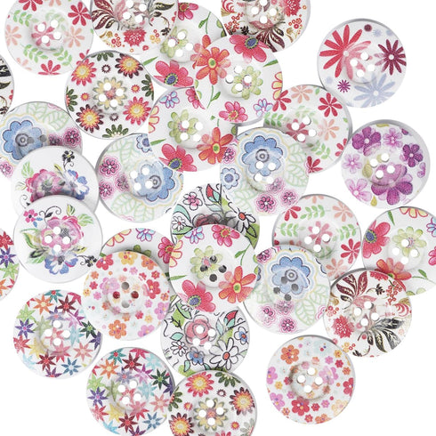 Chenkou Craft 40pcs 1" (25mm) Round Flower Wood Buttons 4 Holes Craft Sewing Button (25mm)...