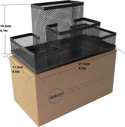 Fengtaiyuan T02 Black-Plus, Big Black Metal Wire Mesh Pencil Holder, Desktop Organizer...