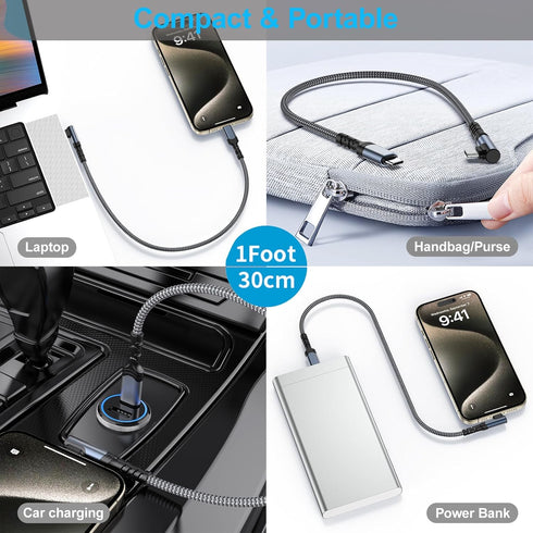 Pofesun 60W USB C to USB C Cable (1ft 3Pack), C to C Type Fast Charging Cable Braided USB C Charger Cable, USBC to USBC Cable Right Angle for Sams...