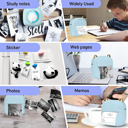 Mini Printer Portable, Bluetooth Pocket Thermal Sticker Printer with 10 Rolls Thermal Paper and Sticker Mini Thermal Printer for iOS & Android Ink...