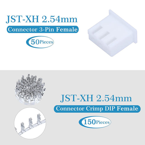 JST XH 2.54 mm Pitch 3-Pin JST Wiring Connecting IC Male Plugs, Female Sockets Housing and T-Shaped Crimp Terminal Connector Kit. 50 Sets/250 Piec...