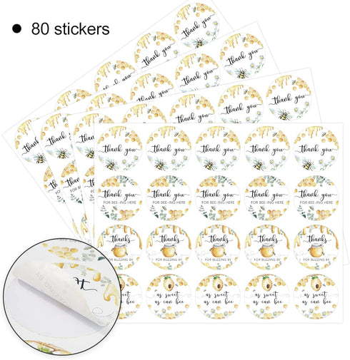 80 Bee Thank You Stickers, Bee Themed Baby Shower Decorations, Mommy to Bee Baby Shower Favor Label Decorations(2 Inch)...