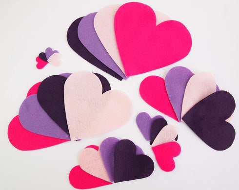 Playfully Ever After 1 to 6 inch Multi-Size Color Pack 24pc Felt Hearts (Pink/LightPink/Purple/Darkpurple)...