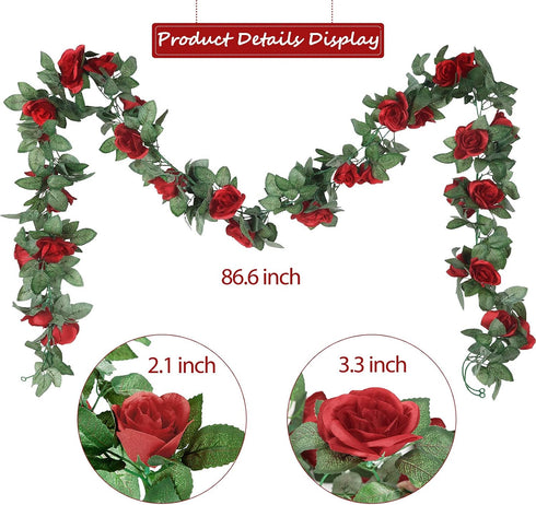 Syhood Artificial Rose Garlands Rose Vines Leaves Banners Hanging Fake Floral Garland Flower Vine for Wedding Arch Ceremony Home Garden Outdoor Pa...