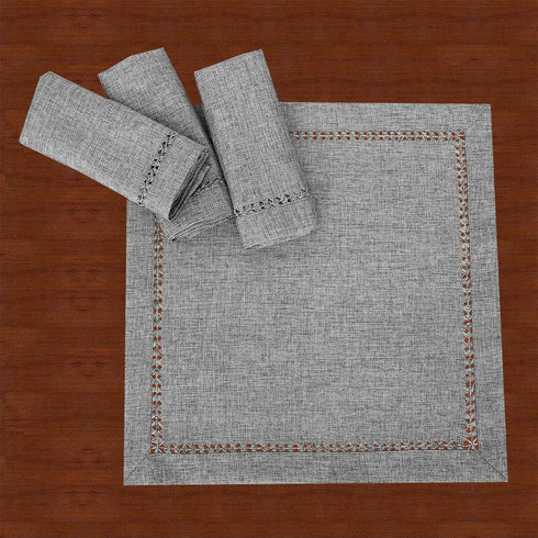Grelucgo Set of 4 Handcrafted Solid Dark Gray Color Cocktail Napkins, Double-Hemstitched (12 x 12 Napkins (Set of 4))...