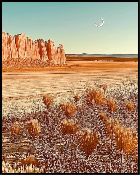Posterizer 1 pcs-A mystical desert scene with a crescent moon-Landscape & Nature Art-Workplace & Office Art-Living Room Bedroom Decor- unframed wa...