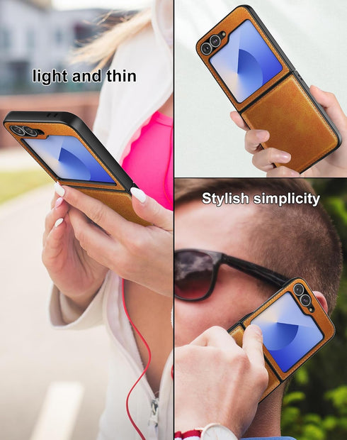 Foluu for Samsung Galaxy Z Flip 6 5G Case, Galaxy Z Flip 6 Leather Case, PU Leather + Hard PC Shell Ultra Thin Slim Durable Protective Phone Case ...