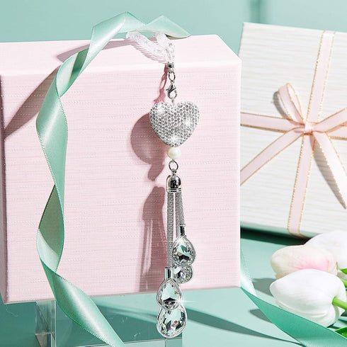 Frienda Bling Heart Car Charms Car Accessories for Women Valentine Gifts Crystal Rear View Mirror Hanging Charms Diamond Decoration Lucky Interior...