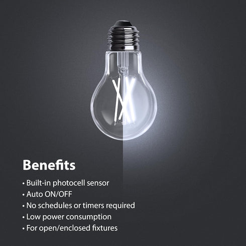 Feit Electric LED Built-in Dusk to Dawn Sensor Intellibulb - Clear Filament A19 with an E26 Medium Base Light Bulb - 60W equivalent - 15 Year Life...