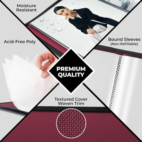 Dunwell Photo Album 8x10 (Ruby) with Black Mounting Paper, 8 x 10 Photo & Art Portfolio Presentation Book, 24 Clear Sleeves, Each Shows 48 Pages, ...