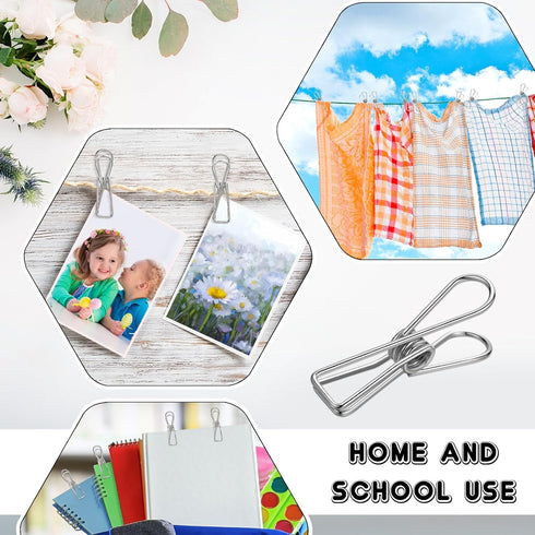 100 Pcs Paper Clips Metal Wire Hollow Out Clips Multi Purpose Utility Clips Invoice Bill Paper Clips Stainless Steel Hanging Clothes Pins for Scho...