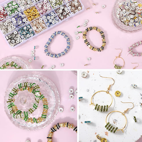 QUEFE 1170Pcs Rhinestone Spacer Beads for Jewelry Making, Rondelle Crystal 8mm Bead for Necklaces, Focal Beads for Pen, Bracelet Pendants (18 Colo...