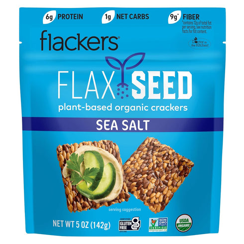 Flackers Organic Sea Salt Flaxseed Crackers, 5 Ounce 1-Pack, Gluten Free, Non GMO, Vegan, Keto Snack, 9g Fiber, 1g Net Carb...