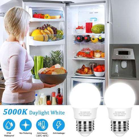 LED Refrigerator Light Bulb 40 Watt Equivalent, 120V Fridge Appliance Light Bulb 4W Daylight White 5000K, Waterproof A15 Fridge Light Bulbs 450LM,...