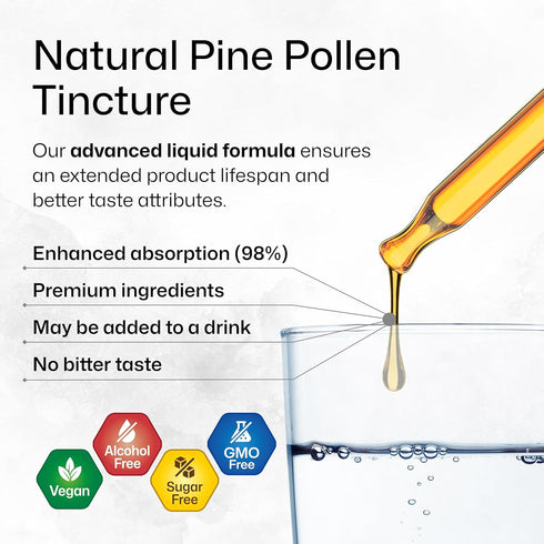 Pine Pollen Tincture - Organic Pine Pollen Powder Liquid Extract for Immune Support - Alcohol & Sugar Free Natural Herbal Supplement - Vegan Pine ...