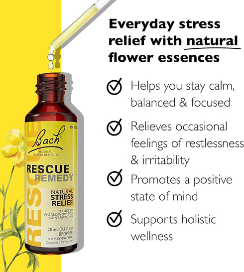 Bach RESCUE REMEDY Dropper 20mL, Natural Stress Relief, Homeopathic Flower Essence, Vegan, Gluten & Sugar-Free, Non-Habit Forming...