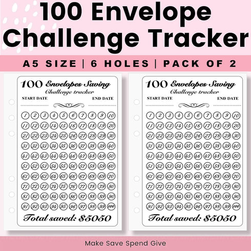 100 Envelopes Money Saving Challenge Binder, Easy and Fun Way to Save $5,050, A5 Budget Book with Cash Envelopes Kit,Pink,Gold...