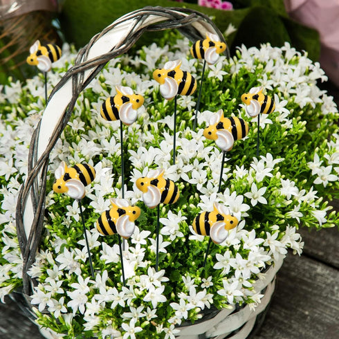 10Pcs Bee Garden Stakes Decor Metal Yard Art Ornaments Front Yard Art Stick Floral Picks Spring Summer Resin Bumble Bees Garden Stakes Outdoor Law...