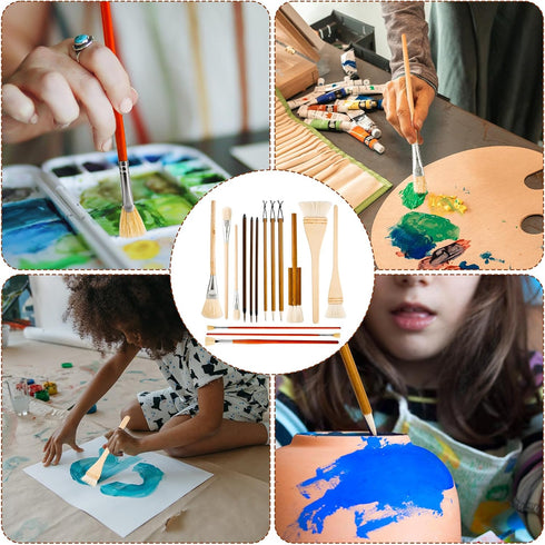 15pcs Pottery Glaze Brushes, Wood Long Handle Artist Fan Paint Ceramic Brushes Set Art Painting Tools for Acrylic Watercolor Pottery Oil Painting ...