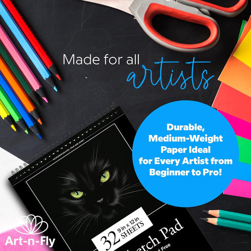 Art-N-Fly Black Sketch Pad Mini 5.5x8.5" 2 Pack - Black Paper Sketchbook for Drawings, Perforated Edge on Spiral 100 Sheets Total - Art Sketch Boo...