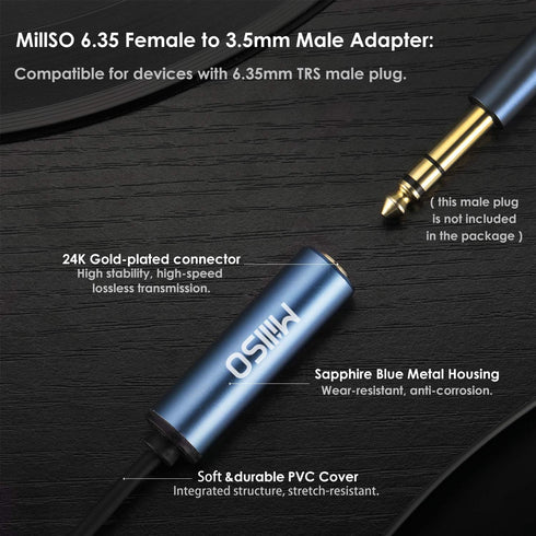 MillSO 1/4 to 3.5mm Headphone Adapter, 6.6 Feet TRS 6.35mm Female to 3.5mm Male 1/8 to 1/4 Stereo Audio Adapter for Guitar Amplifiers, Piano, Home...
