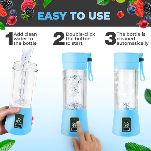 Portable Blender - Compact and USB Rechargeable Personal Travel Blenders for Smoothies, Shakes and Ice - Mini Fruit Juice Mixing Shaker Bottle - 3...