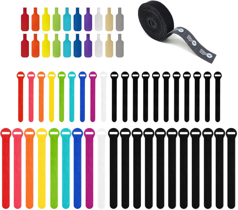 Wrap-It Storage Cable Management Value Pack - 40 Self-Gripping Cable Ties, 20 Cable Labels, 12ft Perforated Self-Gripping Roll - For Home, Office,...
