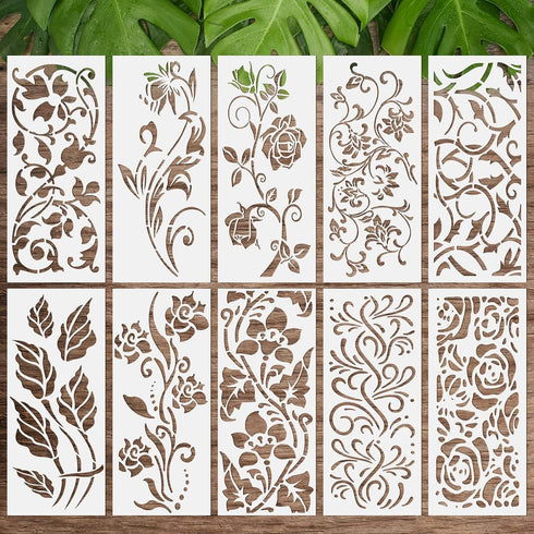 10 Pieces Leaf Painting Stencils Leaf Wall Stencil Botanical Leaves Reusable DIY Crafts Drawing Templates Stencils for Painting on Wood Wall Canva...