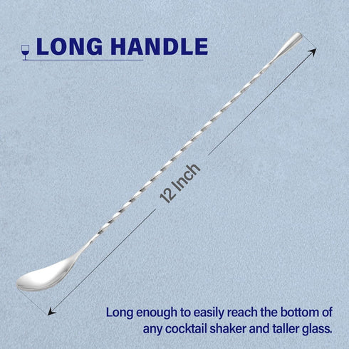 Briout Bar Spoon Cocktail Mixing Stirrers for Drink, Stainless Steel 12 Inches Long Handle, Silver 2 Pieces...