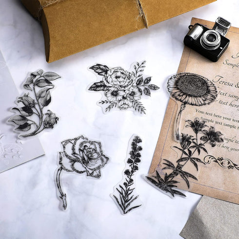 Geolet 300 Pieces Flower Plant Retro Transparent Flower Sticker Decal DIY Natural Scrapbooking Stickers for Laptop Ca Diary Album Journal Planners...