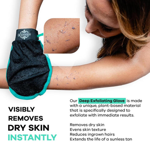 Dermasuri Deep Exfoliating Glove for Shower - Exfoliating Mitt Body Scrubber - Skin Exfoliator & Dead Skin Remover - Keratosis Pilaris Scrub - Spr...