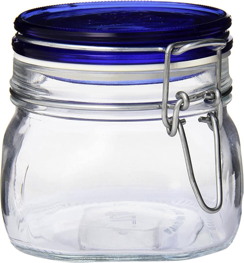 Bormioli Rocco Fido Square Jar with Blue Lid, 17-1/2-Ounce...