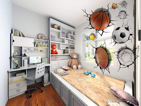 3D Rugby Football Basketball Volleyball Soccer Ball Wall Decals Stickers Wall Stickers Decals Wall Decor Decals Wall Decor Sports Decals Wall Mura...